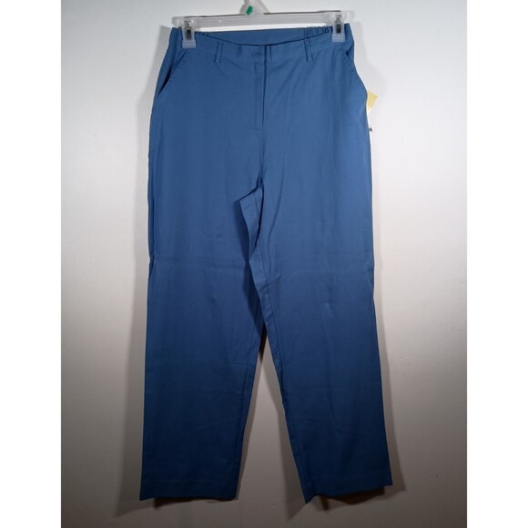 NWT Susan Graver Style Blue Flat Front Wide Leg Loose Pockets Pants Size Medium - Picture 1 of 6